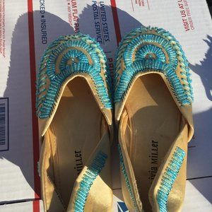 NWOT Olivia Miller Beaded Ballet Flats for Lil'Girls Size 3 Aqua/Beads